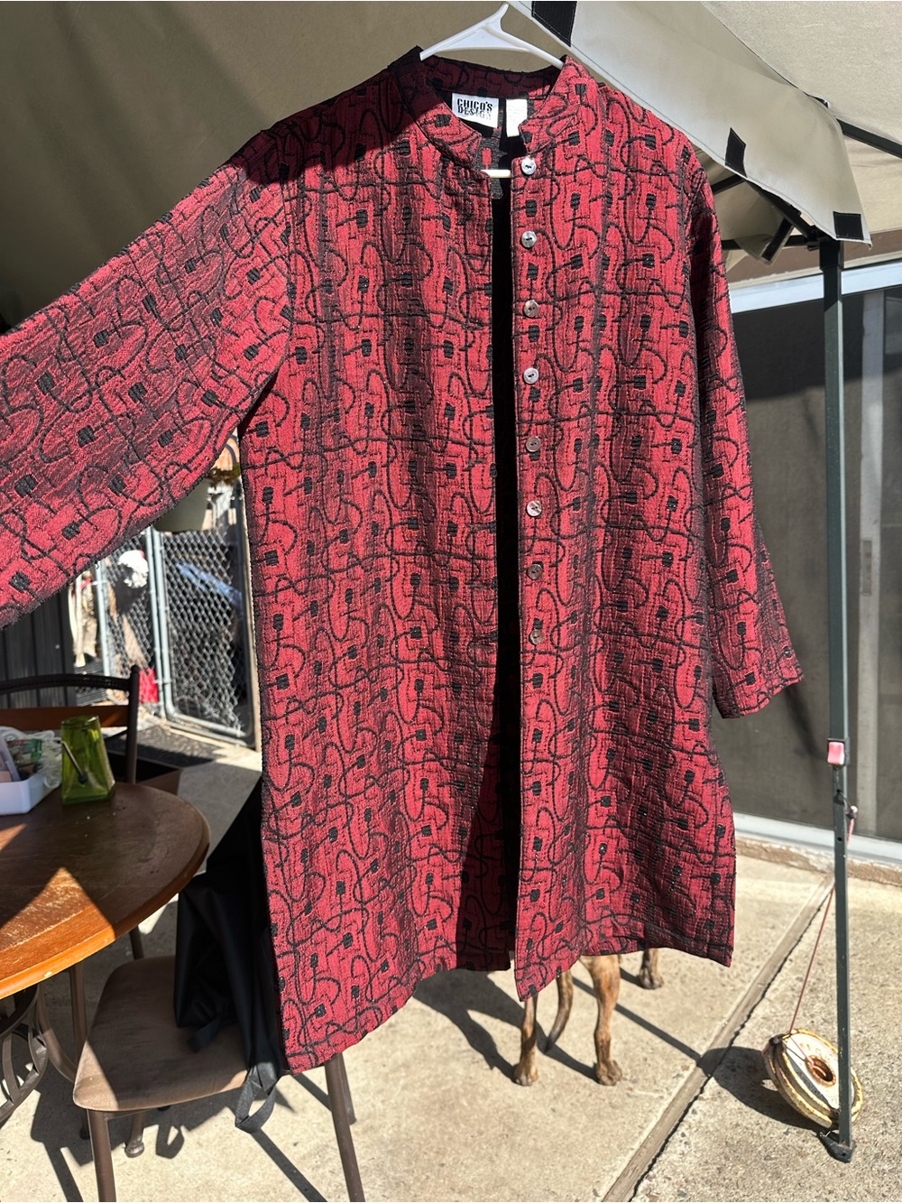 Chico's Red & Black Patterned Trench Coat